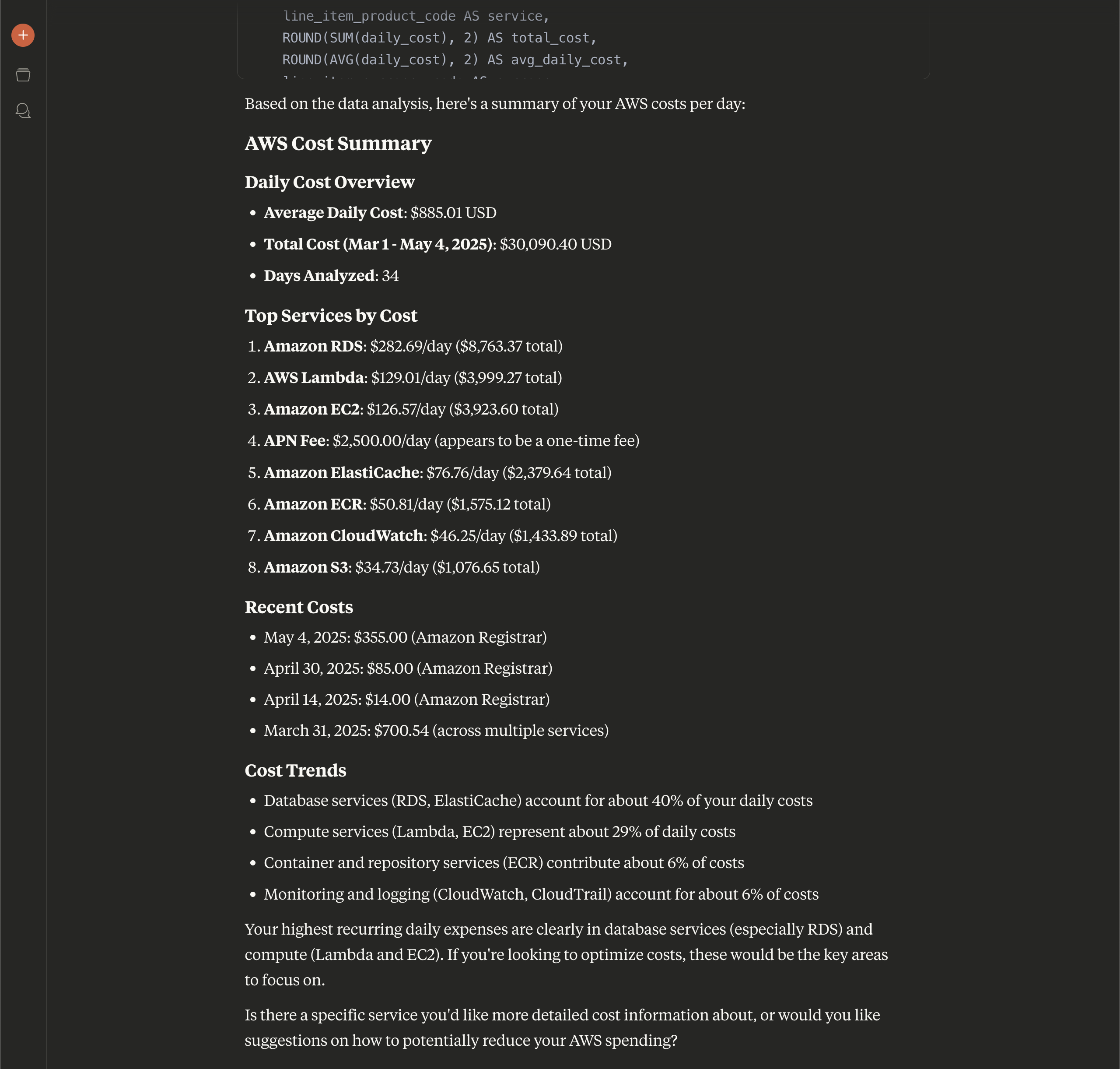 Tailpipe chat with Claude