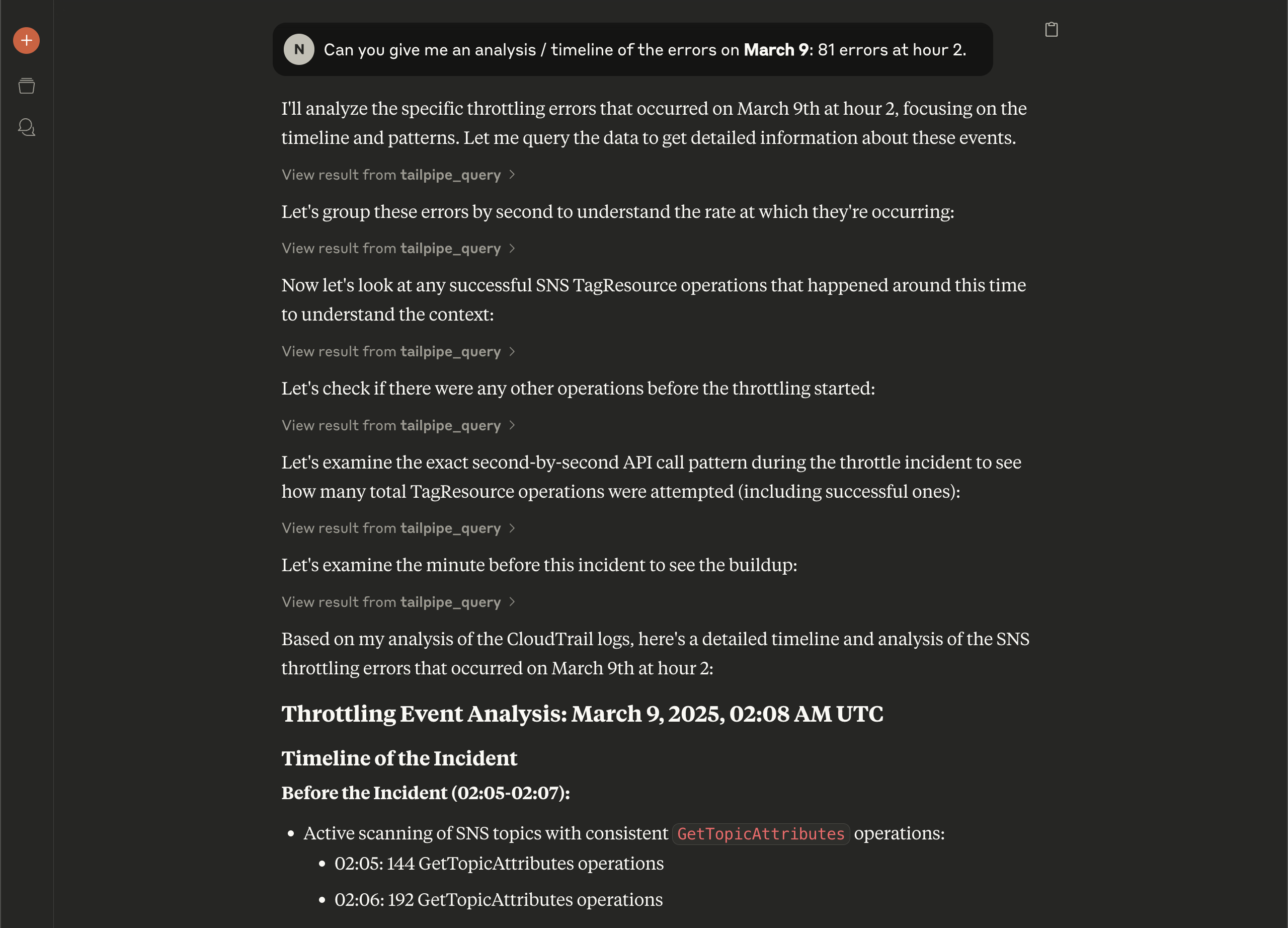 Tailpipe chat with Claude