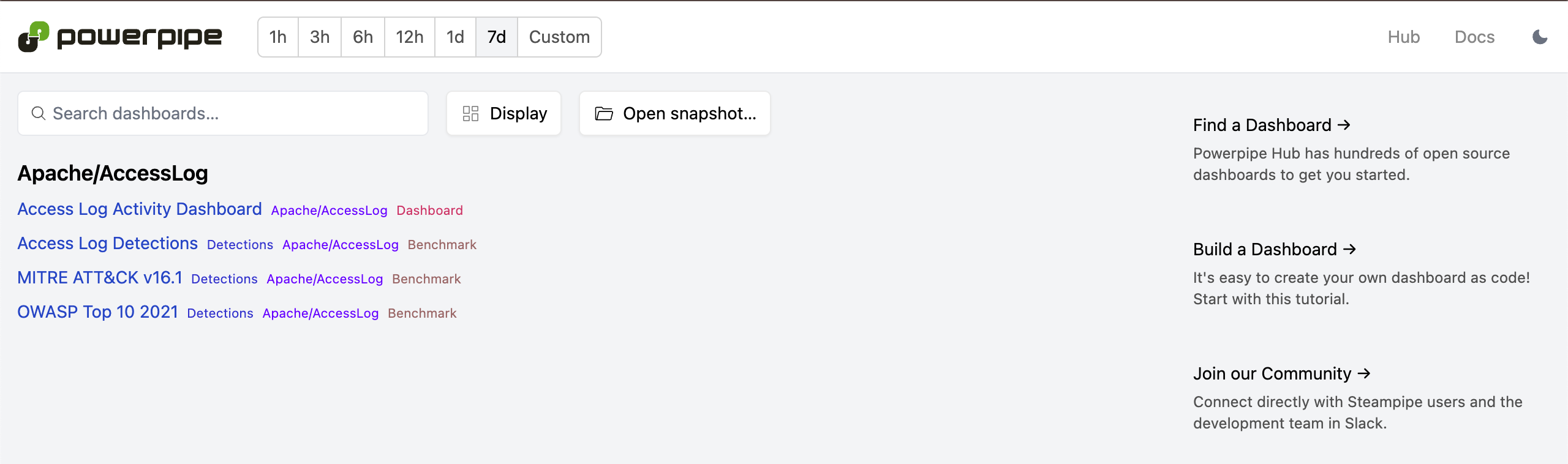 Powerpipe main screen