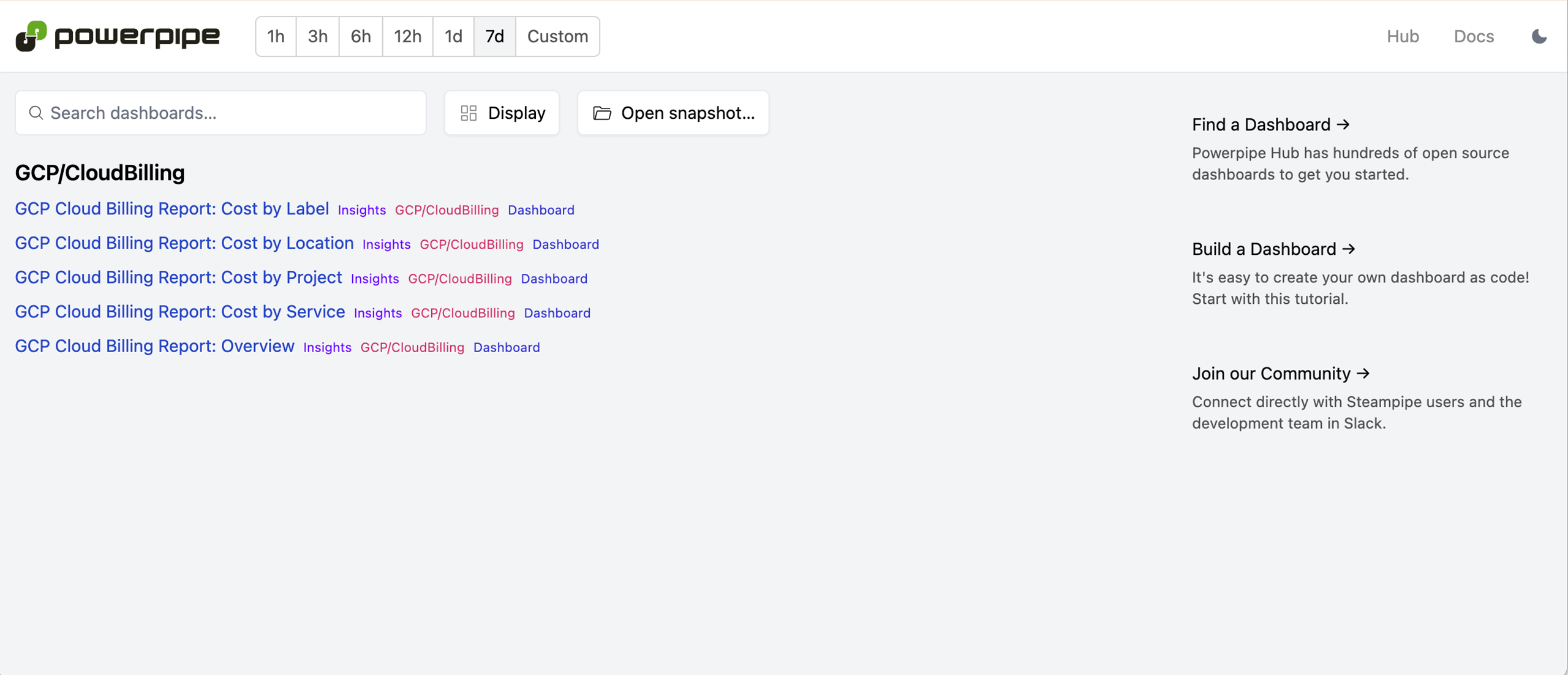 Powerpipe main screen